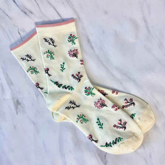 Cream Floral Socks