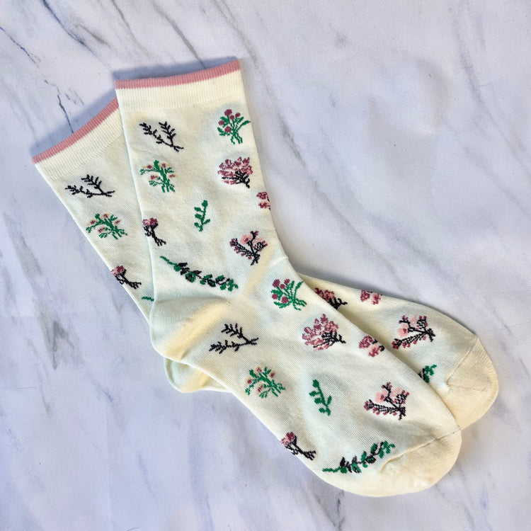 Cream Floral Socks