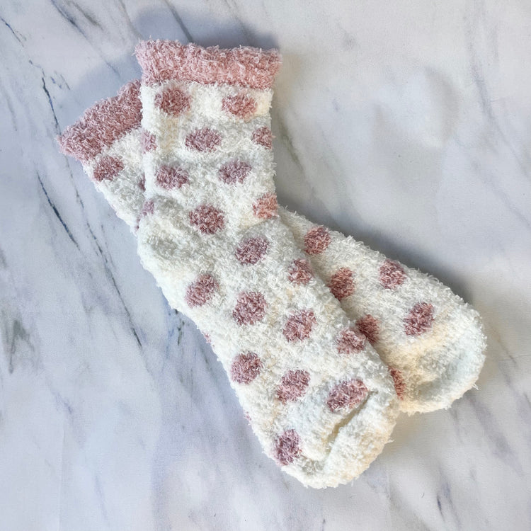 Women's Fluffy Pink Polka Dot Socks